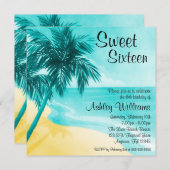 Tropisch Beach Sweet 16 Birthday Party Invitations Kaart (Voorkant / Achterkant)