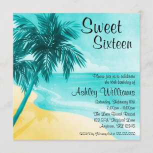 Tropisch Beach Sweet 16 Birthday Party Invitations Kaart