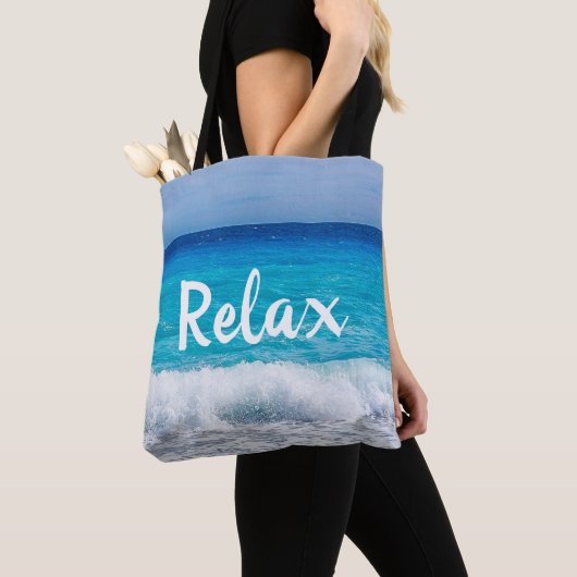 Tropisch beach Turquoise Blue Ocean Zee Foam Tote Bag (Dichtbij)