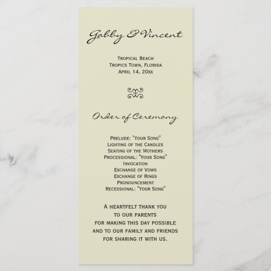 Tropisch Beach Weddenprogramma Programmakaart (Achterkant)