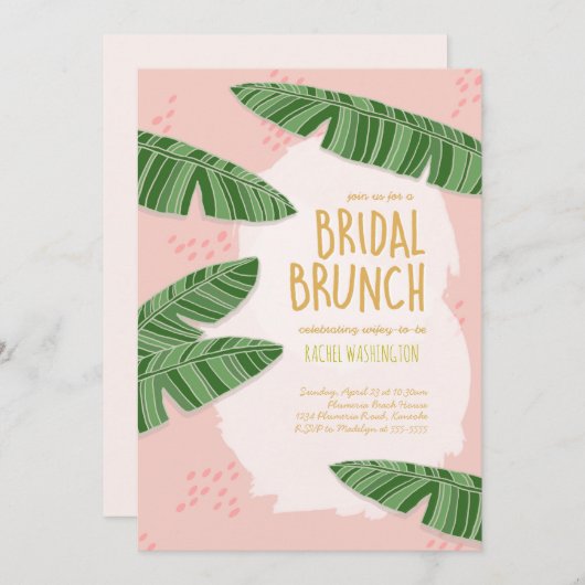 Tropisch Beachy Pink Bridal Brunch Uitnodiging (Voorkant / Achterkant)