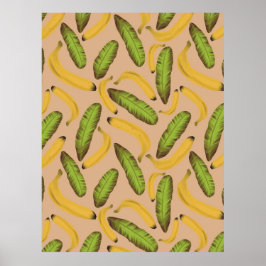Tropisch Beige Bananenblad Patroon Poster