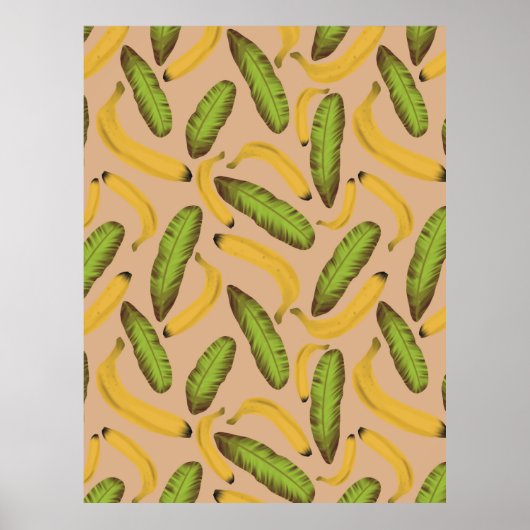 Tropisch Beige Bananenblad Patroon Poster (Voorkant)
