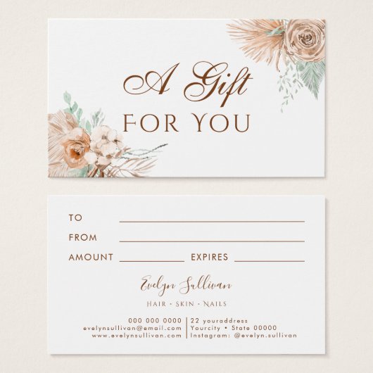 Tropisch beige en mint cadeaubon visitekaartje (Voorkant /achterkant)