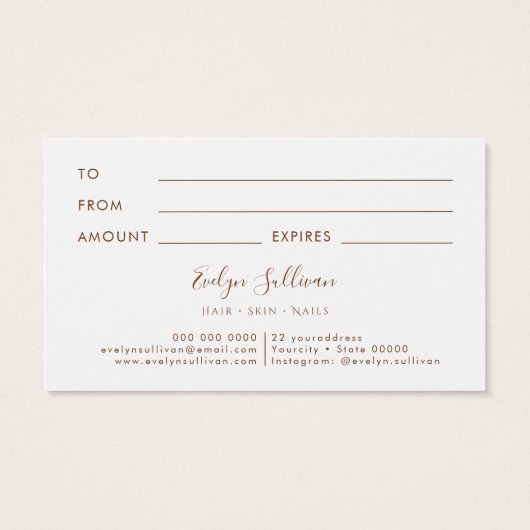 Tropisch beige en mint cadeaubon visitekaartje (Achterkant)