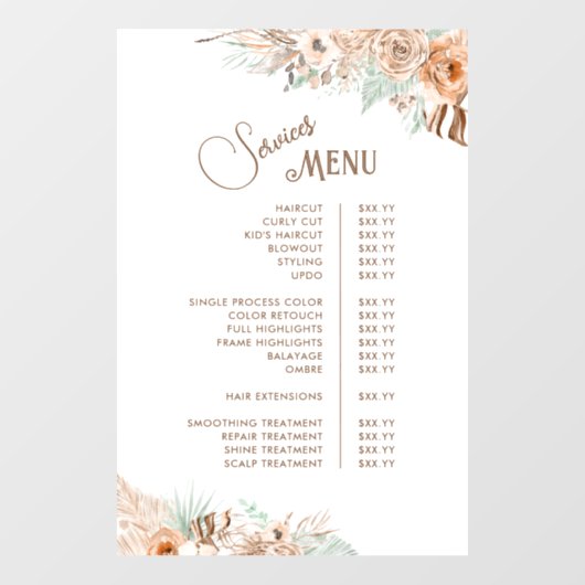 Tropisch Beige en Mint Services Menu Raamsticker (Vel)