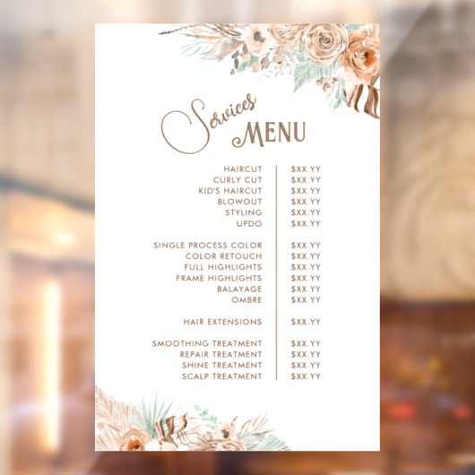 Tropisch Beige en Mint Services Menu Raamsticker (Vel 2)