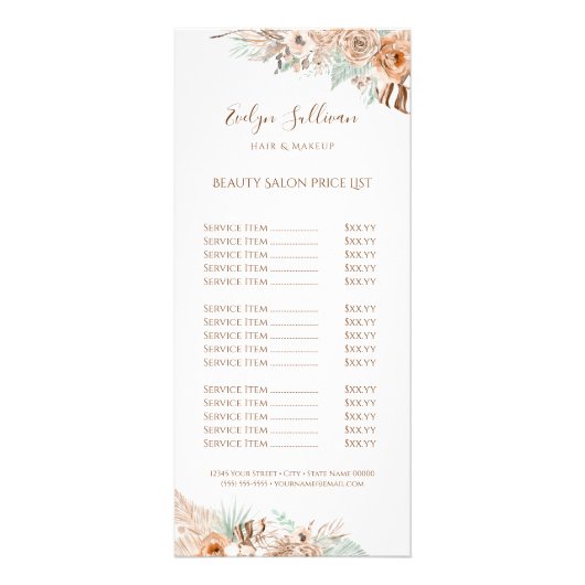 Tropisch beige en munt prijslijst Rackkaart Reclamekaart (Voorkant)