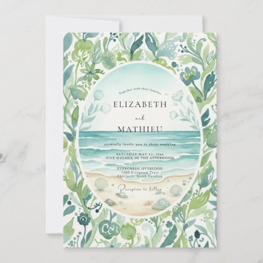 Tropisch blad Aqua Eucalyptus Bruiloft Kaart (Voorkant)