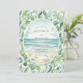 Tropisch blad Aqua Eucalyptus Bruiloft Kaart (Staand voorkant)