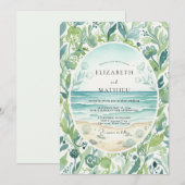 Tropisch blad Aqua Eucalyptus Bruiloft Kaart (Voorkant / Achterkant)