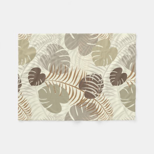 Tropisch blad beige, bruin Elegant Botanisch Fleece Deken (Voorkant (Horizontaal))