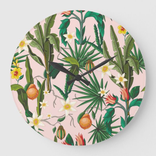 Tropisch blad, bloem, fruitpatroon. grote klok (Voorkant)