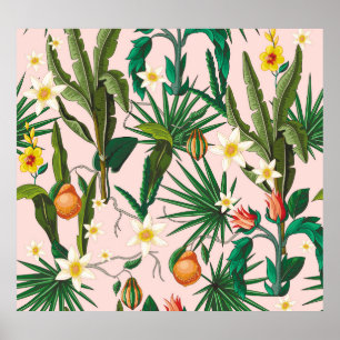 Tropisch blad, bloem, fruitpatroon. poster