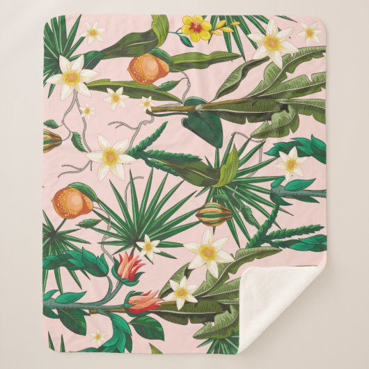 Tropisch blad, bloem, fruitpatroon. sherpa deken (Voorkant)