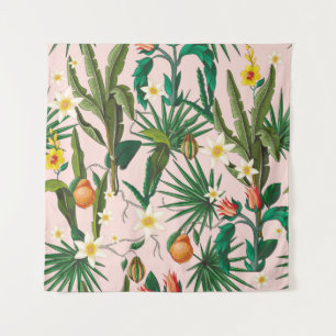 Tropisch blad, bloem, fruitpatroon. wandkleed