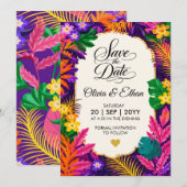 Tropisch Blad Bloem Ontwerp Save The Date (Voorkant / Achterkant)