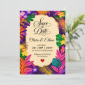 Tropisch Blad Bloem Ontwerp Save The Date (Staand voorkant)