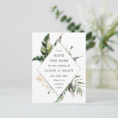 Tropisch blad bruiloft 'Save the Date' Aankondigingskaart (Staand voorkant)