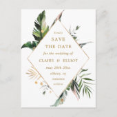 Tropisch blad Bruiloft Save the Date Goud Aankondigingskaart (Voorkant)