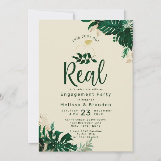Tropisch blad Dit is net een echt verlovingsfeest Kaart (Voorkant)