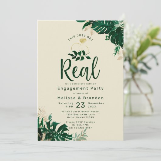 Tropisch blad Dit is net een echt verlovingsfeest Kaart (Staand voorkant)