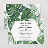 Tropisch blad en groen Huwelijk Opslaan tot datum Save The Date (Voorkant / Achterkant)