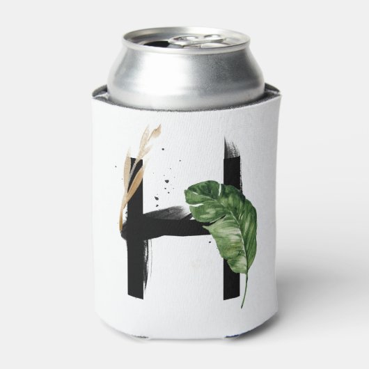 Tropisch blad Faux Gold Folie Letter H Monogram Blikjeskoeler (Blikje Voorkant)