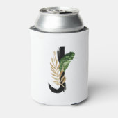 Tropisch blad Faux Gold Folie Letter J Monogram Blikjeskoeler (Blikje Achterkant)