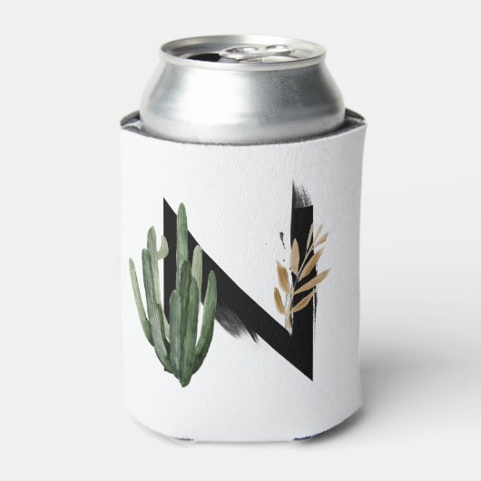 Tropisch blad Faux Gold Folie Letter N Monogram Blikjeskoeler (Blikje Voorkant)