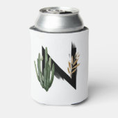 Tropisch blad Faux Gold Folie Letter N Monogram Blikjeskoeler (Blikje Achterkant)