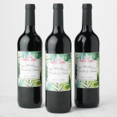 Tropisch blad & flamingo's zomer bruiloft wijn etiket (Flessen)