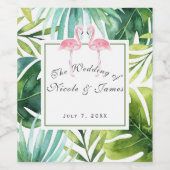 Tropisch blad & flamingo's zomer bruiloft wijn etiket (Enkel label)