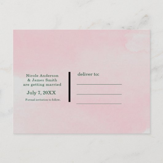 Tropisch blad flamingo's zomer save the date aankondigingskaart (Achterkant)