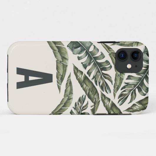 Tropisch blad gepersonaliseerd initiaal Case-Mate iPhone case (Achterkant (horizontaal))