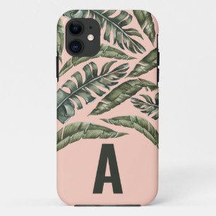 Tropisch blad gepersonaliseerd initiaal Case-Mate iPhone case