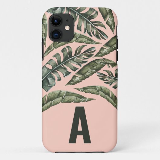 Tropisch blad gepersonaliseerd initiaal Case-Mate iPhone case (Achterkant)