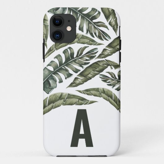 Tropisch blad gepersonaliseerd initiaal Case-Mate iPhone case (Achterkant)