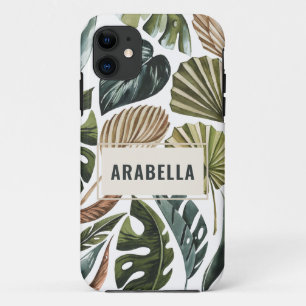 Tropisch blad gepersonaliseerde naam en initiaal Case-Mate iPhone case
