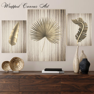 Tropisch Blad Goud met Bronzen Achtergrond Canvas Afdruk