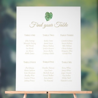 Tropisch blad goud tekst acryl 6 tafelplan bord