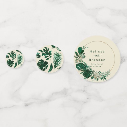 Tropisch blad groen & bladeren bruiloft tafel confetti (Voorkanten)