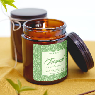 Tropisch blad  groen vierkant kaarsetiket vierkante sticker