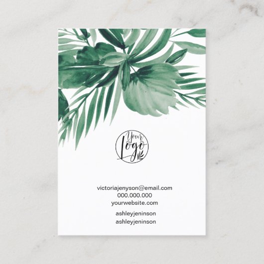 Tropisch blad groene sieraden oorbel display visitekaartje (Achterkant)
