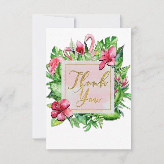 Tropisch blad Hibiscus Flamingo's Bedankkaart (Voorkant)