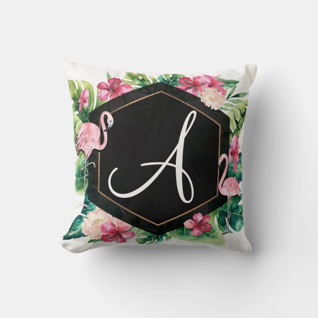 Tropisch blad Hibiscus Flamingo's Zomer Chic Kussen (Voorkant)