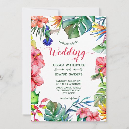 Tropisch blad Hibiscus Hawaiaanse Luau Bruiloft Kaart (Voorkant)