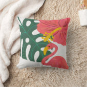 Tropisch blad, hibiscusbloem en flamingo kussen (Deken)