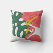 Tropisch blad, hibiscusbloem & flamingo kussen (Achterkant)