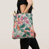 Tropisch blad koraalgroen botanisch chic dagelijks tote bag (Dichtbij)